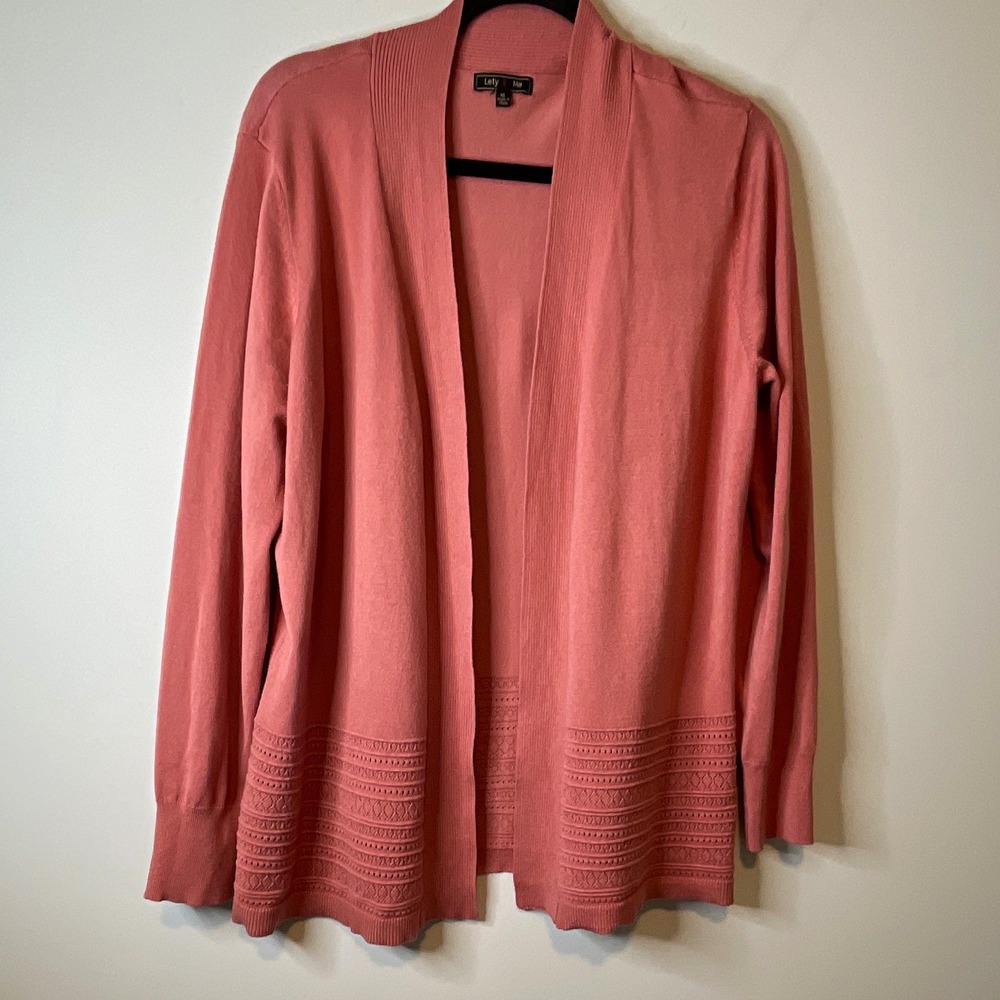 Lety & Me Cardigan Women XL Pink Open Front Rayon‎ Blend Pointelle Boho Longline